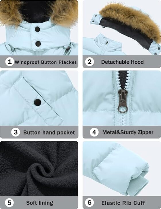 YXP Girl's Puffer Jackets Warm Fleece Lined Winter Coats - Image 3