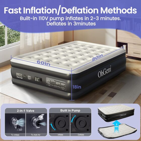 OhGeni Queen Air Mattress with Built in Pump - Image 2