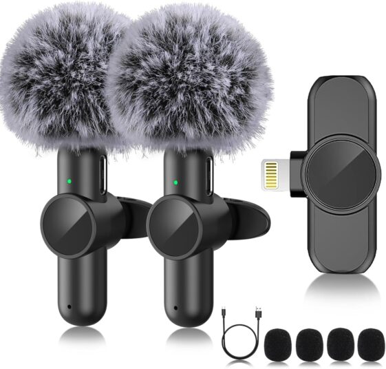 2 Pack Wireless Lavalier Microphone for iPhone iPad