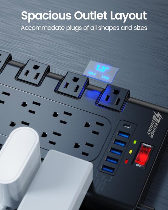 Power Strip, SUPERDANNY Surge Protector with 22 AC - Image 3