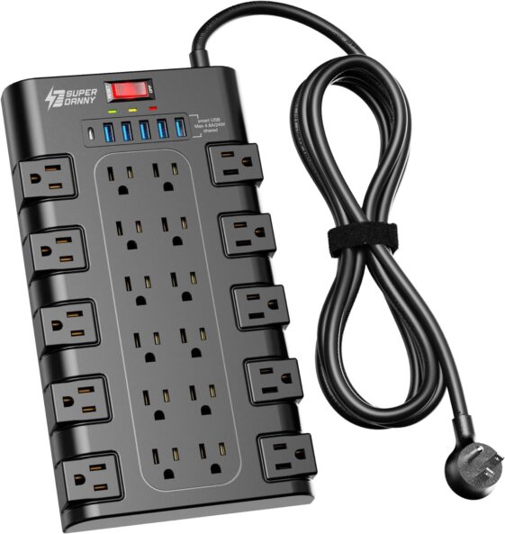 Power Strip, SUPERDANNY Surge Protector with 22 AC - Image 2