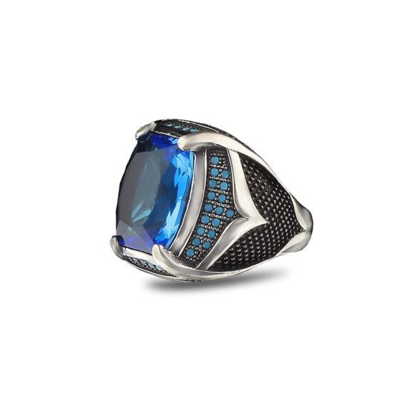 925 Sterling Silver Men's Ring with Blue Topaz Stone