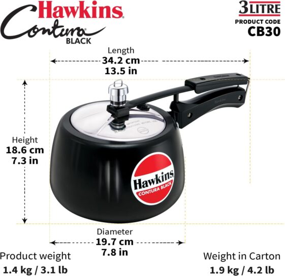 Hawkins 3 Litre Contura Black Pressure Cooker - Image 2