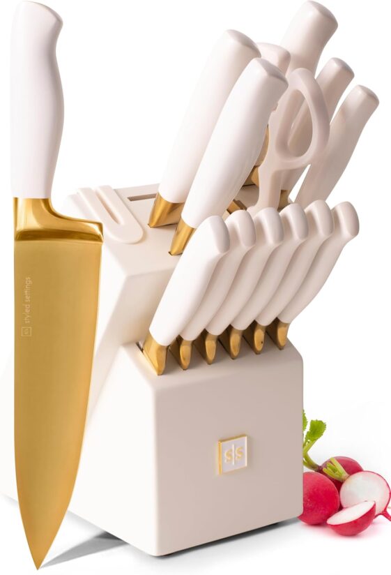 Gold Knife Set with Block Self