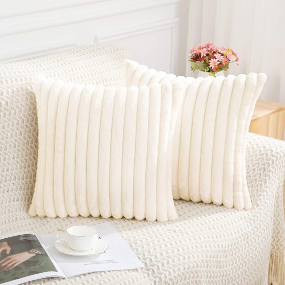 Pallene Faux Fur Plush Throw Pillow Covers 18x18 Set of 2