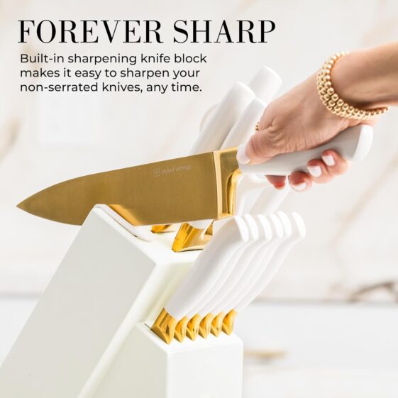 Gold Knife Set with Block Self - Image 5
