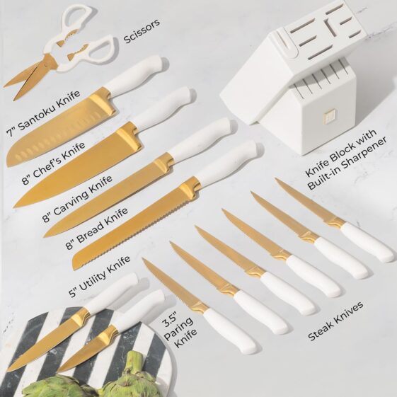 Gold Knife Set with Block Self - Image 4