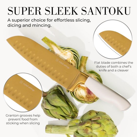 Gold Knife Set with Block Self - Image 2